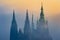 Beautiful view of Prague Castle towers during sunrise