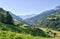 Beautiful view into prattigau valley, sunny morning in spring, swiss alps near Kublis village