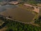 Beautiful view from rainy small lake on green grass. Thailand. top view.