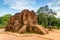 Beautiful view of red brick temple of My Son Sanctuary