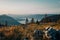 Beautiful view of a river and mountains at sunset in Schafberg, Salzburg, Austria