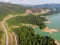 Beautiful view of a road along the green calm lake in Imotski, Croatia