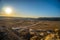 Beautiful view of the rock formations during sunset in the desert of Las Bardenas Reales, Spain