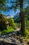 Beautiful view of the rocky Alps gleaming under the blue sky in Switzerland