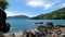 Beautiful view of rocky beach island in Weh island. Beach landscape of Sabang island, Indonesia.