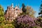 Beautiful view of the romantic Regaleira Palace Quinta da Regaleira and a luxurious park located in Sintra