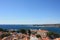 Beautiful view of the rooftops of Zadar from above and the Adriatic Sea. The horizontal landscape of the European city, a clean
