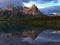 Beautiful view of rugged mountain Ha Ling Peak in the Rocky Mountains near Canmore, Alberta, Canada with water reflections.