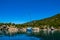 Beautiful view of a sailboat anchored in Peristera island near the famous Shipwreck of Peristera, Alonissos, Greece