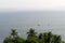 Beautiful view of the sailing boats on the water and the palm trees in the foreground