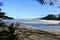 A beautiful view of the sandy beaches and pretty ocean surrounded by forest, of the north beach on Graham Island in Haida Gwaii