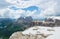 Beautiful view at Sassolungo Langkofel, Punta Grohmann and Cinque Dita mountains in Dolomites, Italy