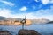 Beautiful view of the sculpture Ballerina Dancer of Budva at sunset, Budva, Montenegro