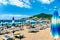 beautiful view of the sea beach and resort town, mountains, panorama of Budva in Montenegro, Adriatic Sea, tourism and summer