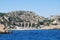 Beautiful view of the sea with mountain rocks with trees and beautiful villas houses in Provence, Marseille.