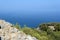 Beautiful view of the sea from the top of La Rocca mountain near the town of Cefalu. Italy