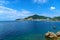 beautiful view of the seaside resort town and beaches, mountains, panorama of Budva in Montenegro, Adriatic Sea, tourism and