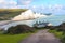 A beautiful view of the Seven Sisters chalk cliffs at Cuckmere Haven on the south coast of England