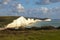 A beautiful view of the Seven Sisters chalk cliffs at Cuckmere Haven on the south coast of England