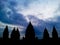 Beautiful view of the silhouette of the Prambanan temple in Yogyakarta, Indonesia at noon
