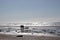 Beautiful view of a silhouetted young couple standing on the beach