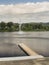 Beautiful view of Silver Lake with wooden pier and fountain