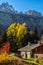 Beautiful view of the snowy rocky Alps under the blue sky in France