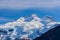 Beautiful view of the snowy Tronador stratovolcano against the blue sky in the southern Andes