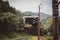 Beautiful view of a steam train Hitoyoshi in a station mirror with a beautiful natural path view