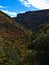 Beautiful view of steep canyon Gorges de la Nesque with rugged limestone rocks in the Vaucluse Mountains, France on sunny day.