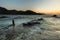 Beautiful view during sunrise on the coast of Isleta del Moro, Natural Park of Cabo de Gata