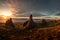 Beautiful view sunrise light rock stones Old Man of Storr Scolatand Skye Island landmark