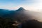 Beautiful view sunrise and mist at Batur volcano, Kintamani, Bali, Indonesia. Sunrise view of Batur volcano, Bali island