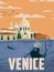 Beautiful view sunset in santa Maria Della sallute Basilica in Venice italy illustration travel poster
