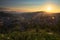 Beautiful view at the sunset in Sarajevo. Overlooking the city from a nearby hill.