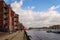 Beautiful view of Swansea Harbour, yachts and buildings in Swansea, Wales, UK