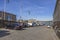 Beautiful view of Swedish and Finnish flags on waterfront in downtown Stockholm. Sweden.