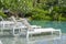 Beautiful view of swimming pool with Green tropical garden in cozy resort, phi phi island, Thailand