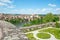 Beautiful view of the Tarn River and a garden  in the Toulouse-Lautrec museum in Albi in France