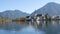 Beautiful view of the Tegernsee lake in Bavarian Alps. Old church by the lake and mountains
