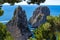 Beautiful view of three majestic rocks in Faraglioni, Capri, Italy