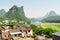 Beautiful view of tile roofs of houses in Yangshuo Town