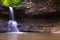 Beautiful view to famous Moldovan waterfall located near the village Saharna, Rezina region, Republic of Moldova seen on