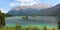 Beautiful view to lake eibsee and zugspitze, bavarian landscape