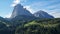 Beautiful view to the most distinctive mountains in the Gardena Valley: Sassolungo and Sassopiatto / Lanngkofel and Plattkofel / D