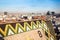 Beautiful view to St. Stephen`s Cathedral colorful roof and Vienna cityscape, Austria