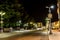 Beautiful view to a street with cobblestones in an italian village at night