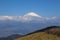 Beautiful view of the top of Mount Fuji covered in snow from Mount Komagatake, Japan