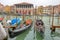 Beautiful view of traditional Gondolas on Canal Grande in Venice Venezia, Italy