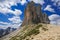 Beautiful view of Tre Cime di Lavaredo or Trei Zinnen in Trentino Alto-Adige, Italy